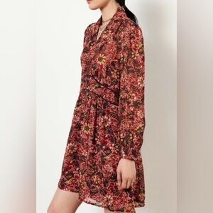 Ba&sh giani floral print mini dress dark red size S